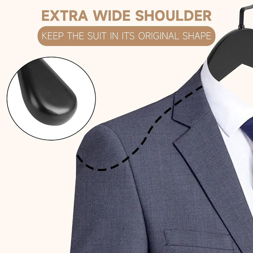 Wooden Suit Hangers with Non Slip Pants Bar, Black, 12-Pack, 17.5"