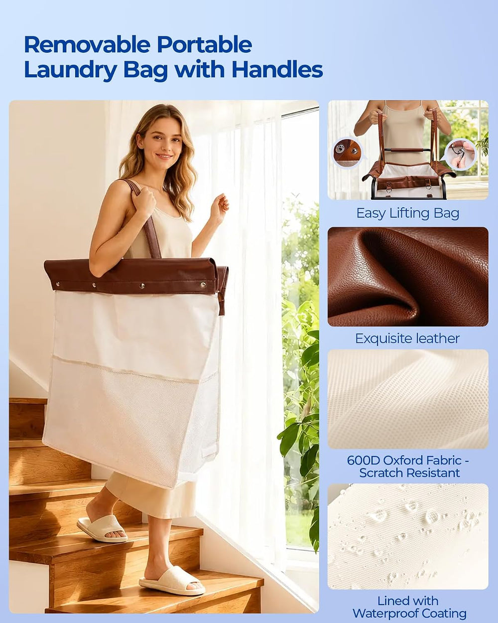 Kayfia 180L Rolling Laundry Hamper, Laundry Basket with Wheels, Beige