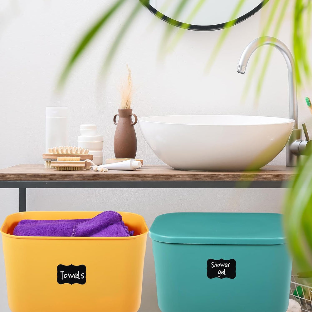 Tanlade 8 Pcs Plastic Storage Bins Stackable Baskets with Lid and Handle Colo...