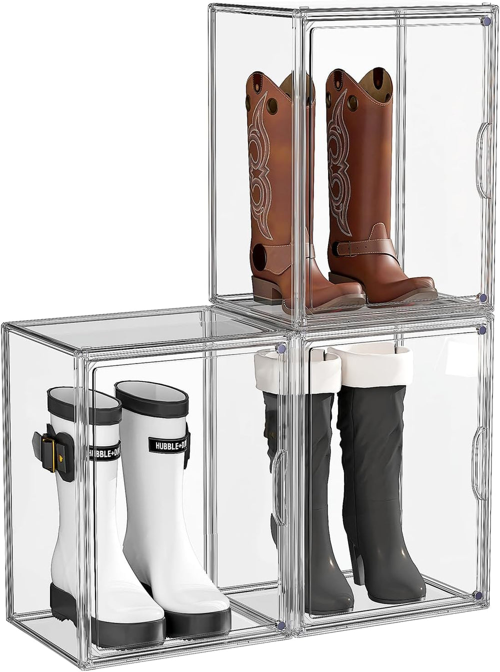 Boot Storage Organizer Tall Boots Boxes 3 Pack Clear Plastic Stackable Boot O...