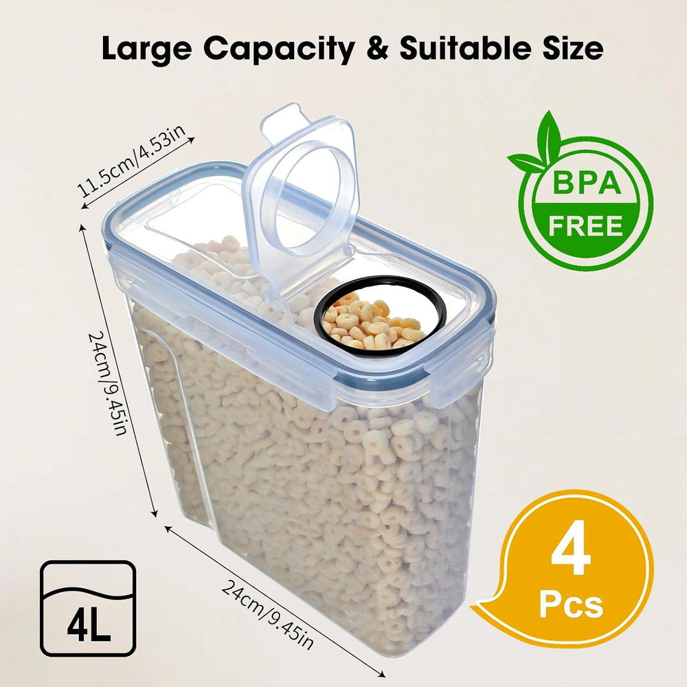 Airtight Food Containers, 4L Kitchen Storage Box, Pack of 4, Sealed Plastic F...