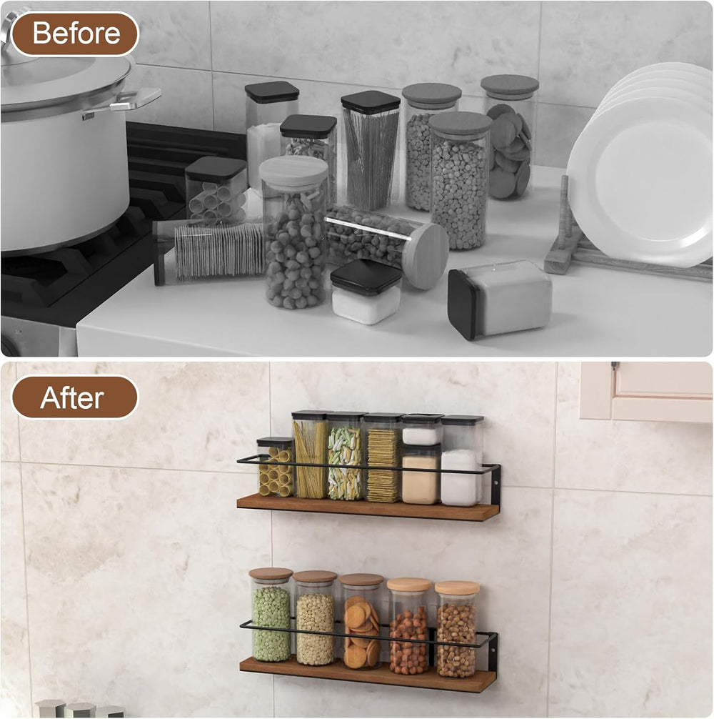Spice Rack Self-Adhesive or drilling, Rustic Style Hanging Spice Rack, Spice ...