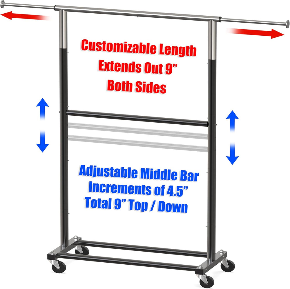 Simple Houseware Double Rod Adjustable Clothing Garment Rack, Black