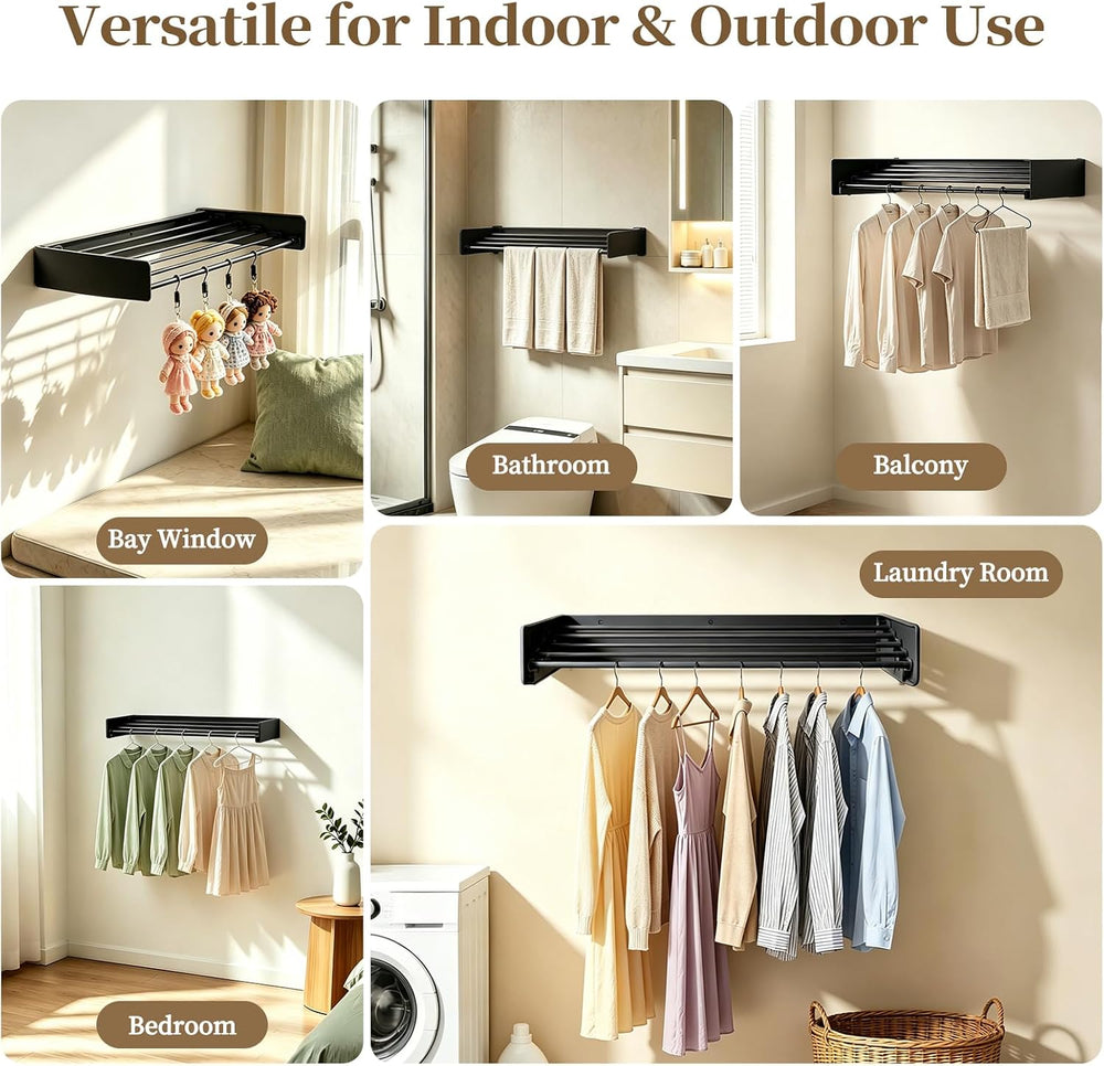 Wall Mounted Foldable Clothes Drying Rack Carbon Steel 5 Rods, Space-Saving L...