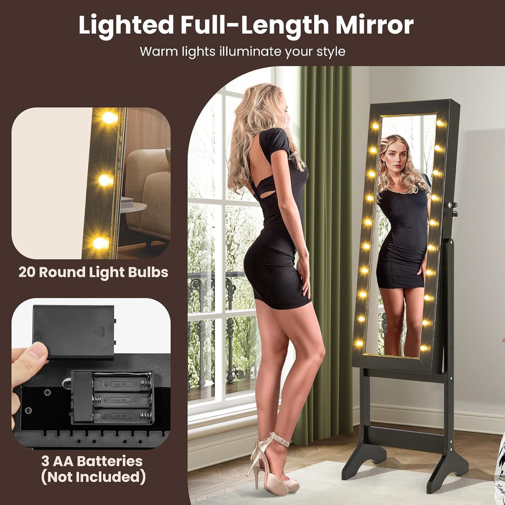 Giantex Standing Jewelry Armoire with Lighted Full Length Mirror, Lockable Je...