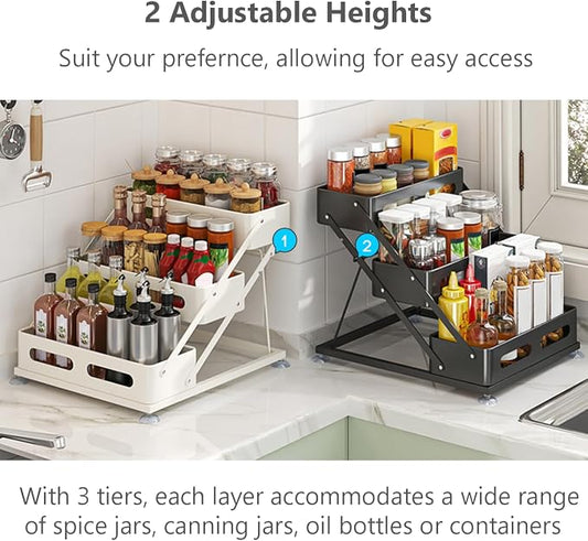 3 Tier Foldable Spice Rack for Countertop Iron Kitchen Seasoning Organizer for - Image 2