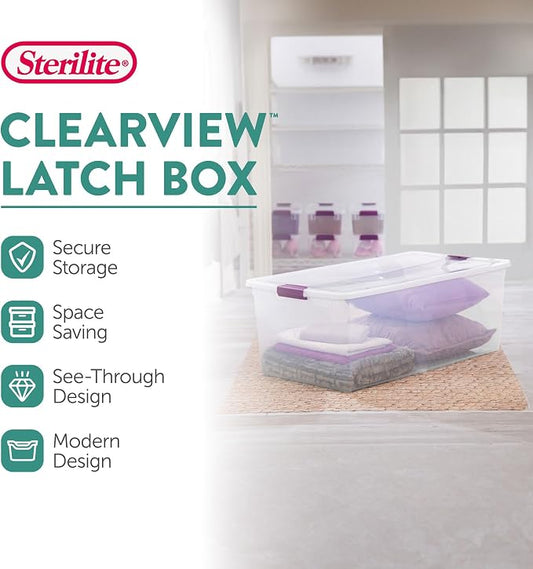 Sterilite 4-Pack 110 Quart ClearView Latch Box, Stackable Organizer Bins - Image 2
