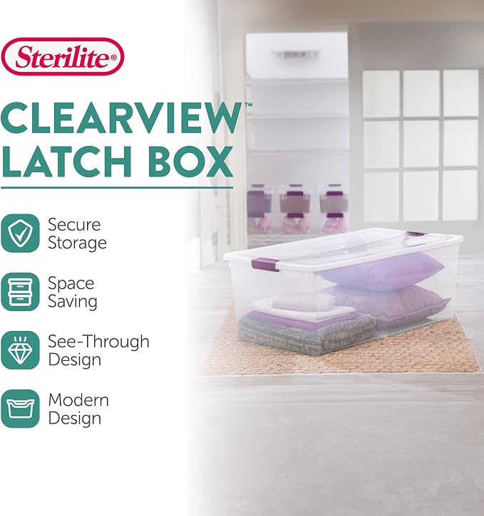 Sterilite 4-Pack 110 Quart ClearView Latch Box, Stackable Organizer Bins