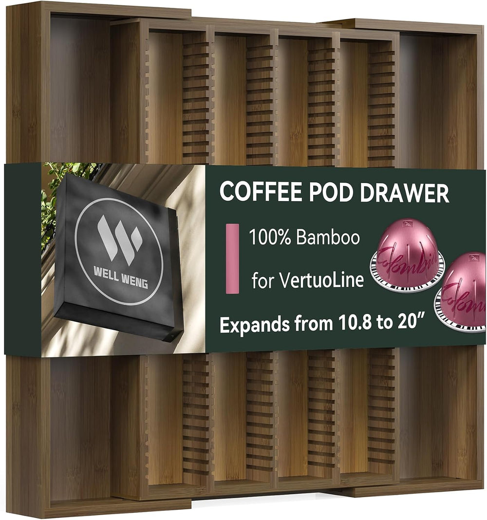 Large Expandable Bamboo Coffee Pod Drawer Organizer