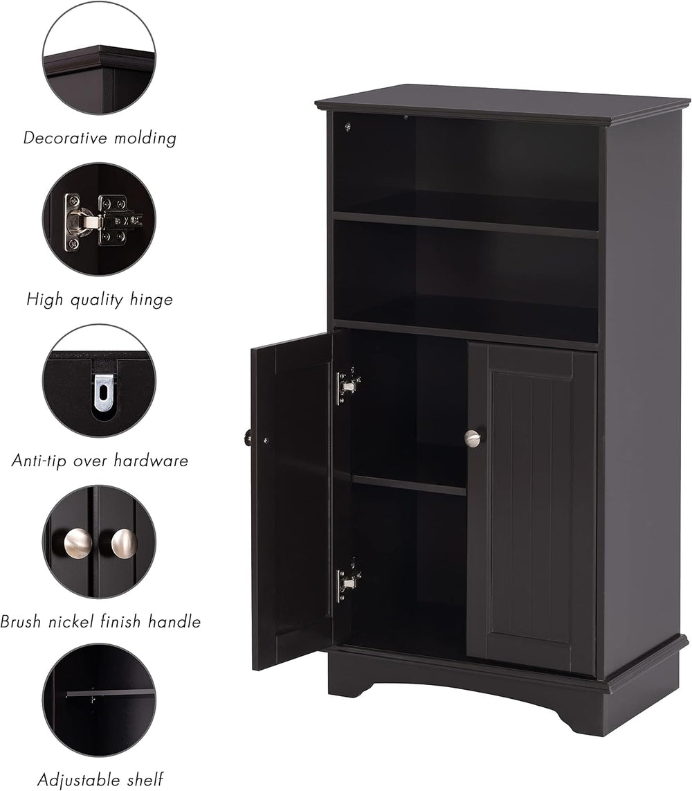 Spirich Small Bathroom Storage Cabinet with Doors & Open Shelves, Espresso