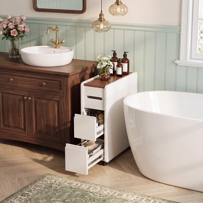 Solid Wood Bathroom Storage Cabinet with Drawers ,Flip-Top Storage, White