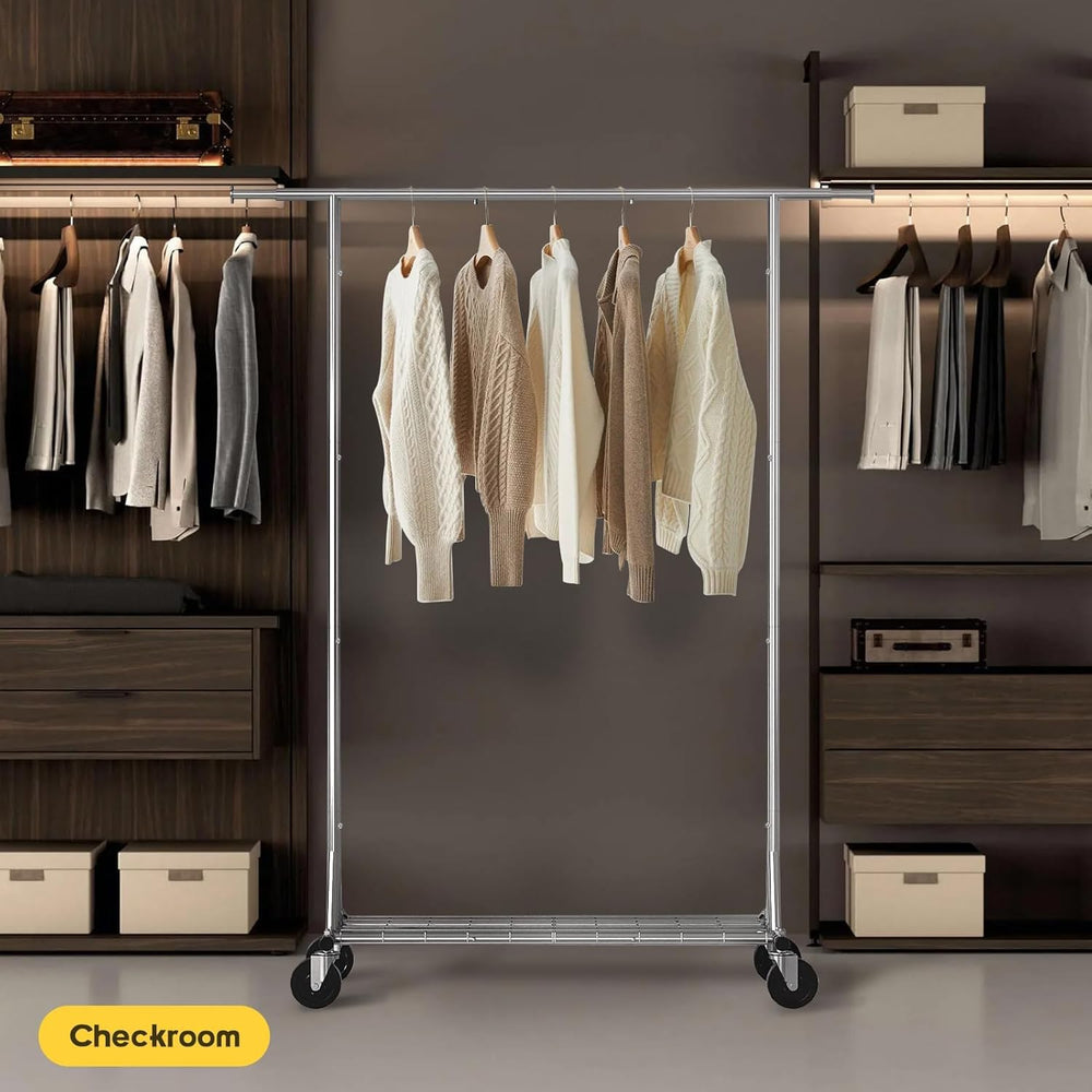 Heavy Duty Rolling Garment Rack with Wheels, 550LBS Clothing Rack (Silver)