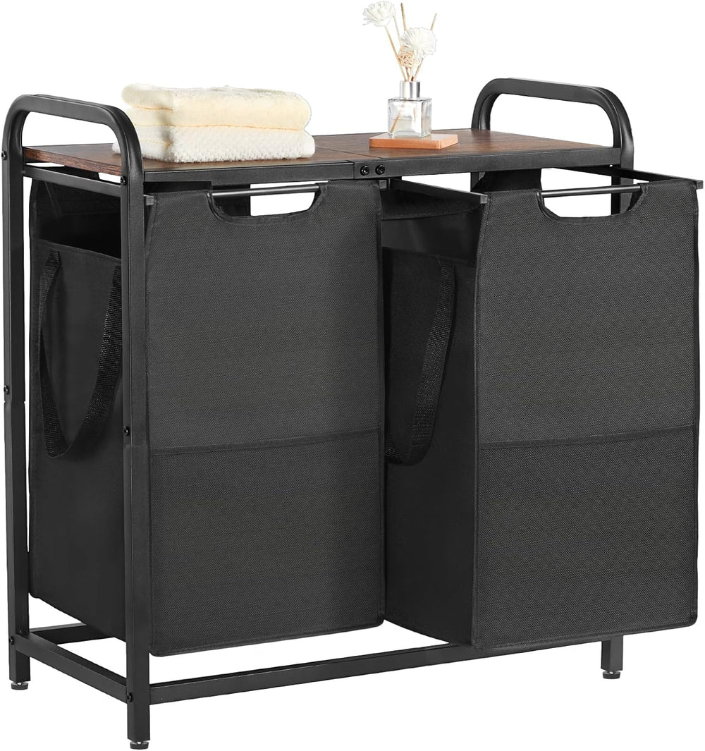 VEVOR 2 Section Laundry Sorter, Large Laundry Hamper with Metal Frame and Woo...