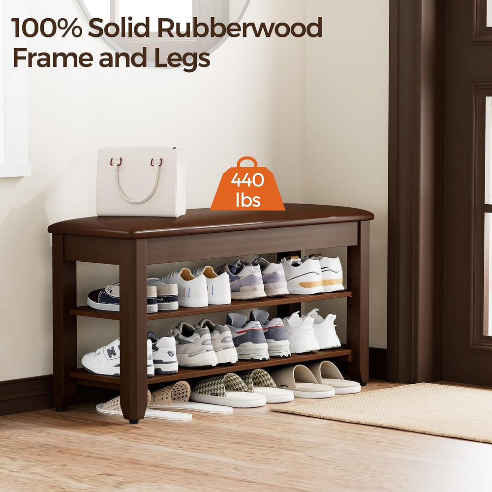 Homleke 31.5" Wide Solid Wood Shoe Rack Bench with Flip-Top Storage