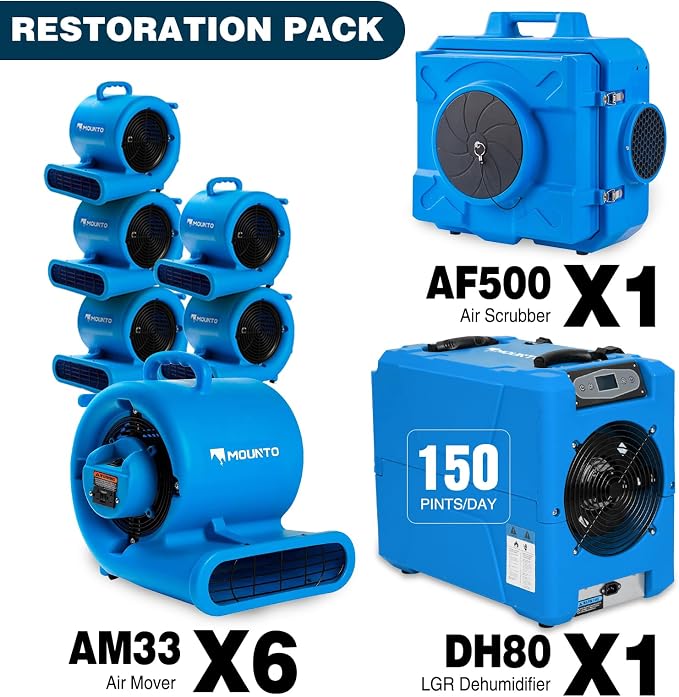 MOUNTO Water Damage Restoration Combo Package 6x Air Mover 1x Air Scrubber 1x - Image 2