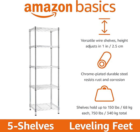 Amazon Basics 5-Shelf Tower Adjustable Storage Shelving Unit, 16 D x 16 W x 54 - Image 2