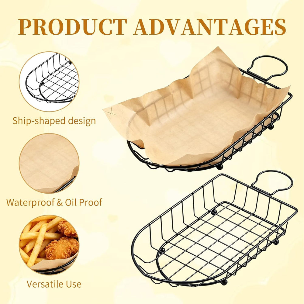 12pcs Wire Bread Basket, 9.5 * 5 * 2.2in-Metal Food Baskets with Handles, Reu...