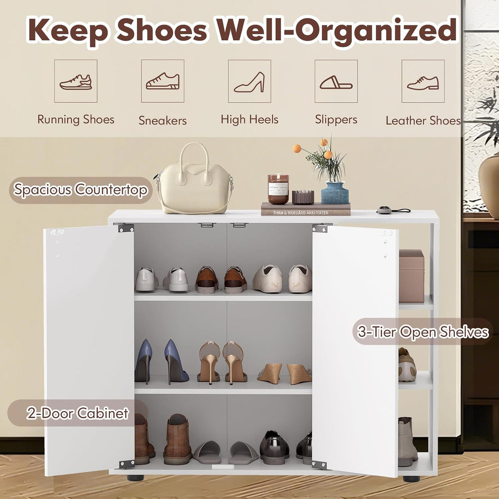 GOFLAME 3-Tier Shoe Cabinet with Doors, Shoe Rack Organizer with Adjustable S...