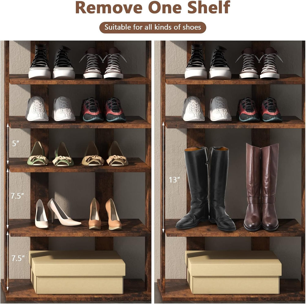 GIANTEX 8-Tier Shoe Rack for Closet, Customizable Height (Brown, Double)