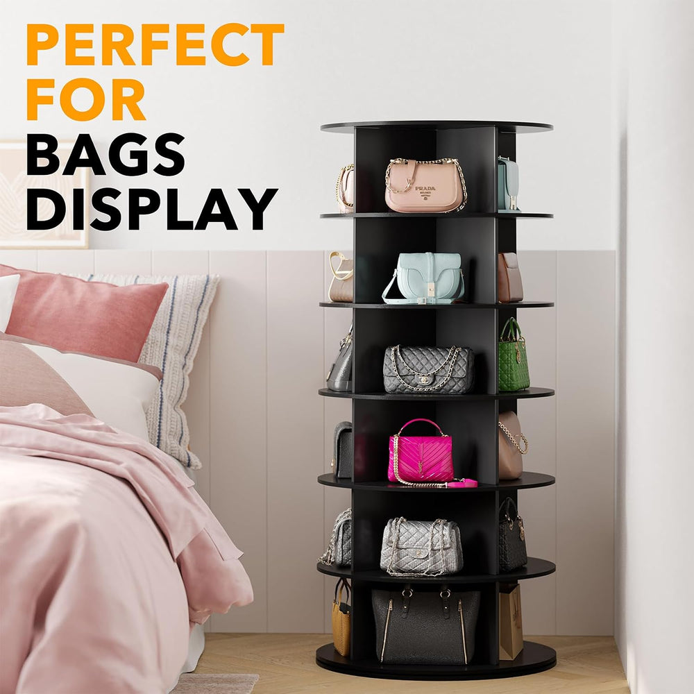 SpaceAid Black 6-Tier Spinning Rotating Shoe Rack Organizer, Shoe Display Tow...
