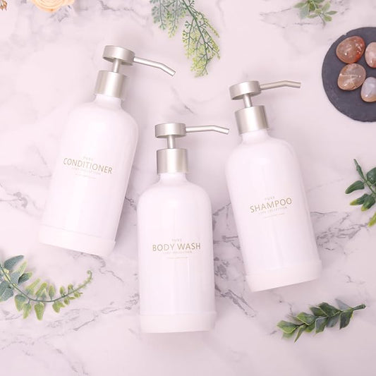 Shampoo and Conditioner Dispenser Set of 3, Refillable 21oz Shampoo Bottles - Image 2