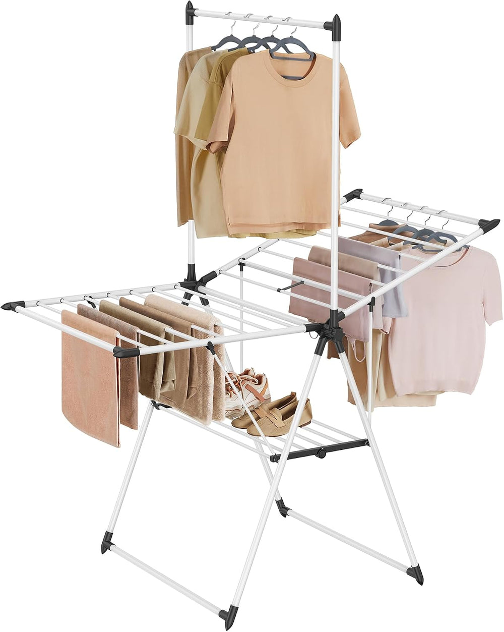 SONGMICS HOME Clothes Drying Rack, Foldable 2-Level Free-Standing Airer