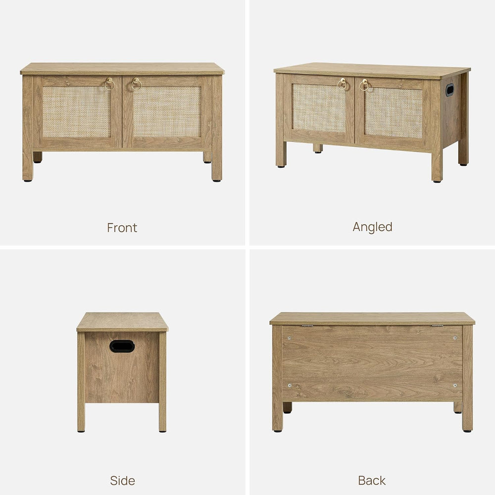SICOTAS Rattan Storage Bench Boho Storage Chest with 2 Safety Hinges