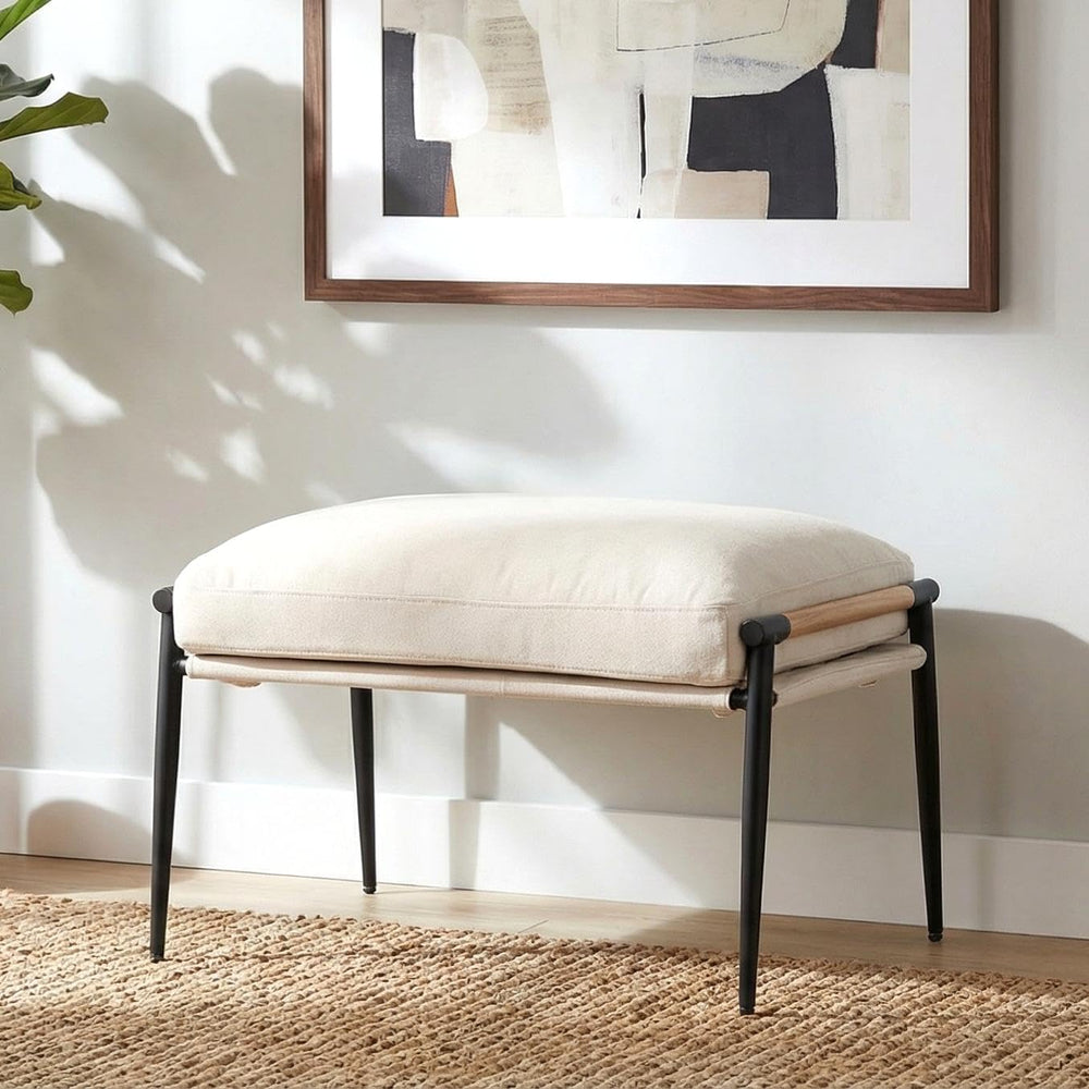 LukeAlon Upholstered Chenille Footstool, Modern Ottoman Footrest Small Shoe S...