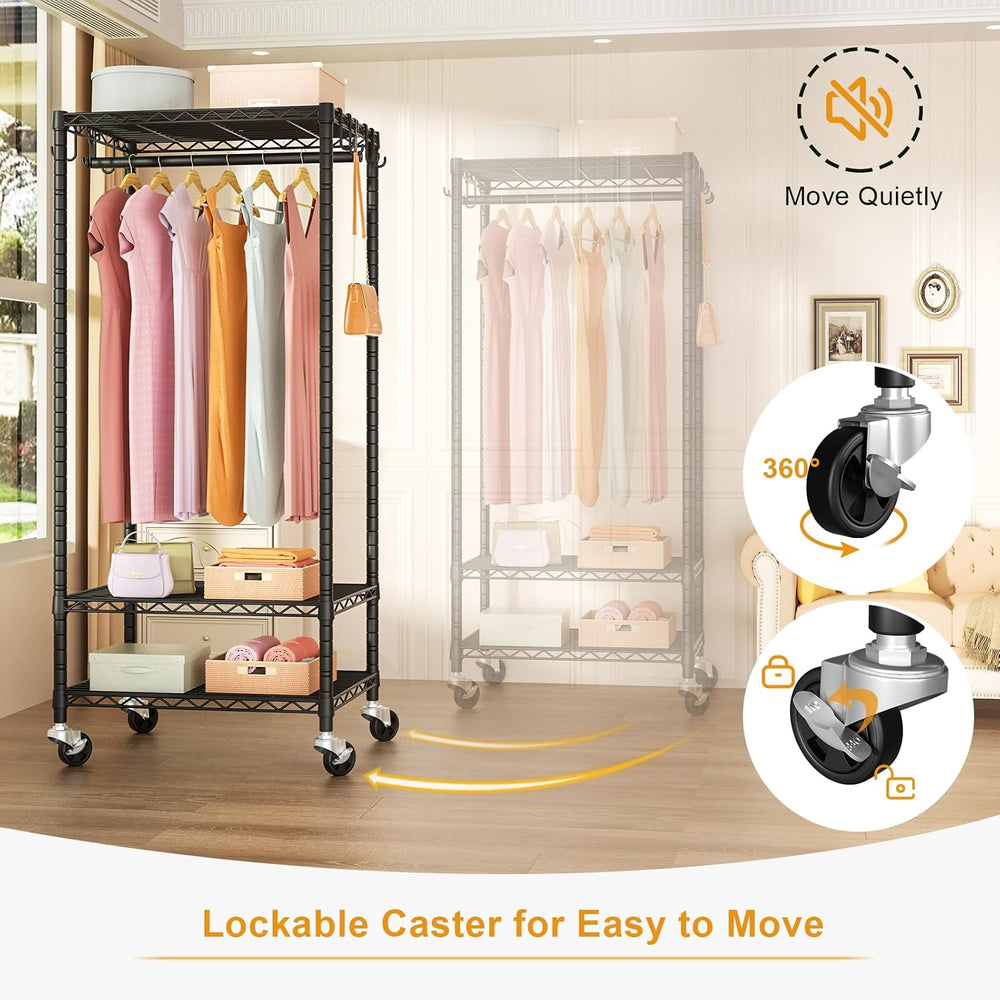 FUTASSI Rolling Clothes Rack, Clothing Racks for Hanging Clothes, Black