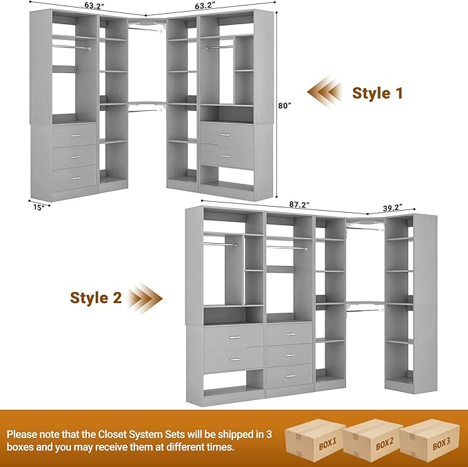 Corner Closet System with 5 Drawers, Closet Organizer System with 15+Shelvess & - Image 7