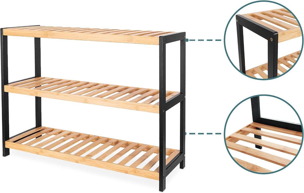 Relaxdays Shoe Rack, H 55 x W 70 x D 26 cm, Bamboo, 3 Levels, 9 Pairs of Shoe...