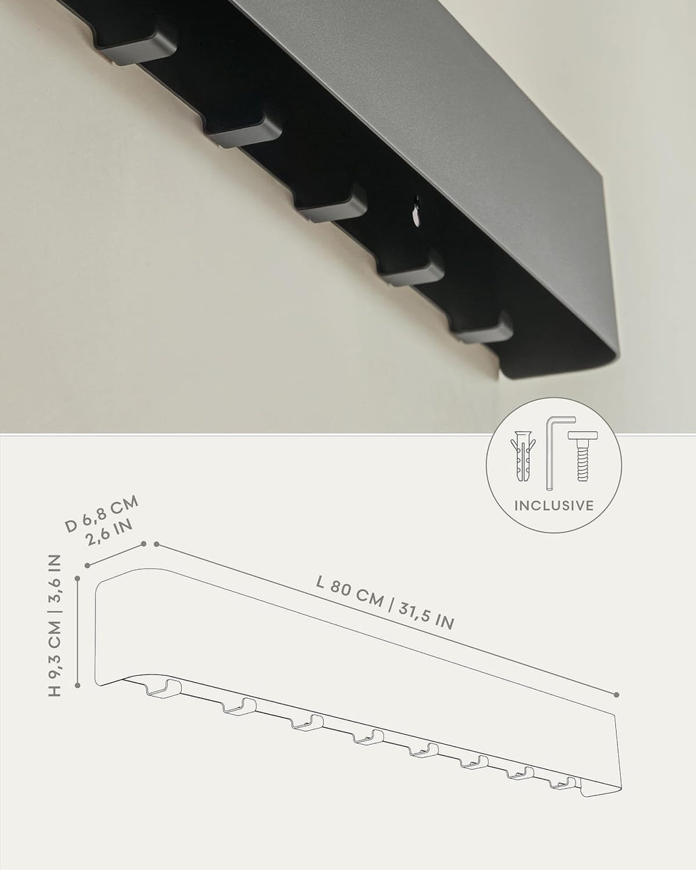 Kazai. Coat Rack Wall Mount with Shelf 'Tone' | Modern Design Coat Ha...