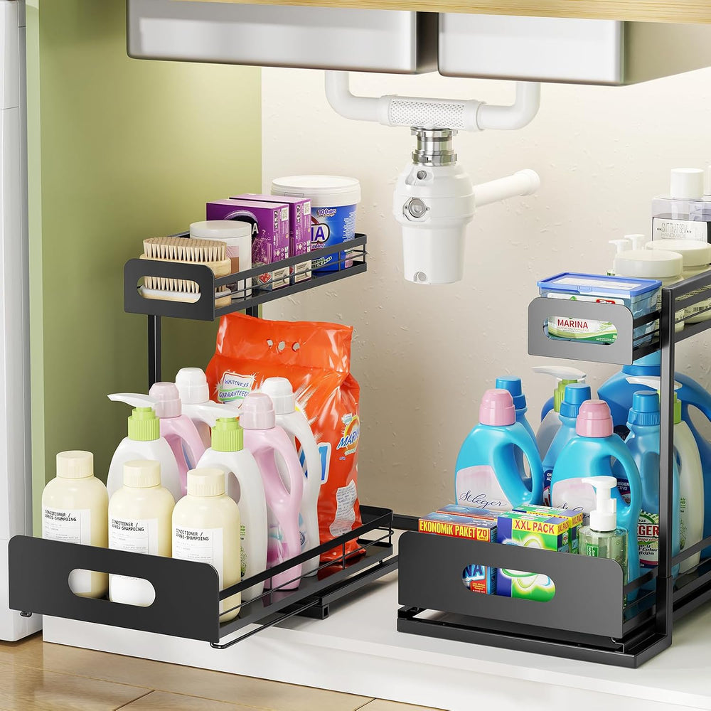 Delamu 2 Pack Metal Bathroom Organizers and Storage, 2 Tier Pull Out Under Si...