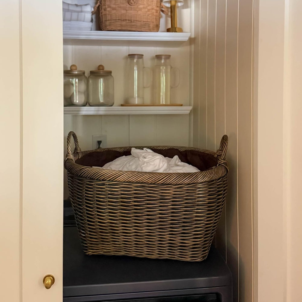 The Basket Lady Oval Wicker Laundry Basket, Walnut Brown