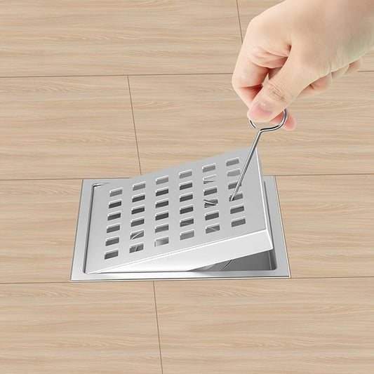 4-3/8 Inch Square Shower Drain Chrome, Bathroom Floor Drain, Stainless Steel - Image 2