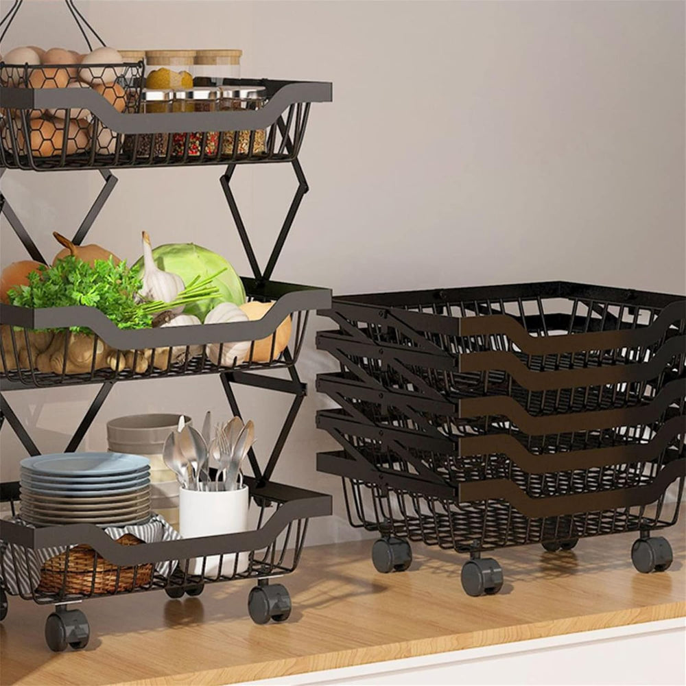 4-Tier Rolling Pantry Floor Organizer with Wheels, Foldable Fruit Vegetable S...