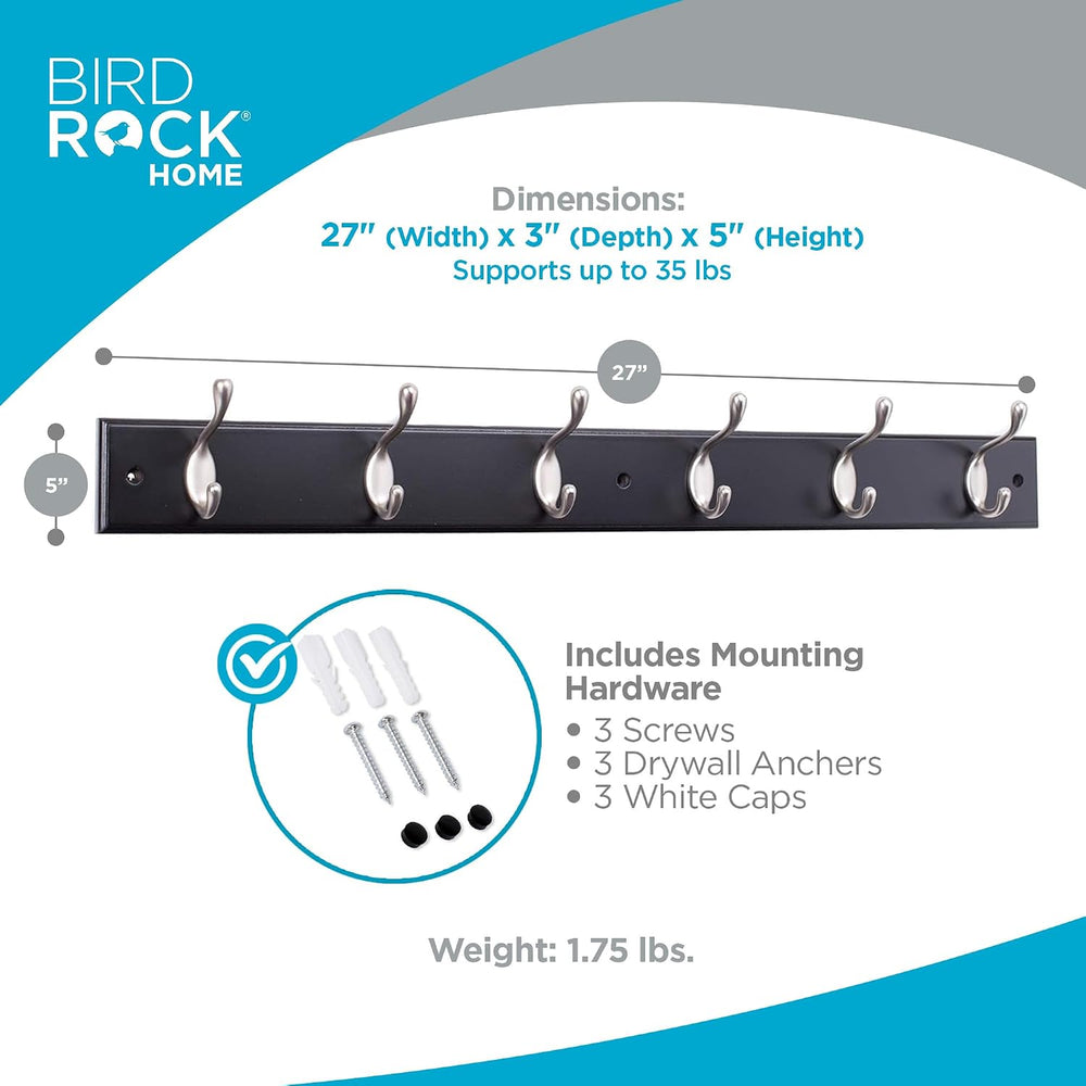 BIRDROCK HOME Oval Hook Coat and Hat Rack | 6 Hooks | 2 Pack | Wall Mount | B...