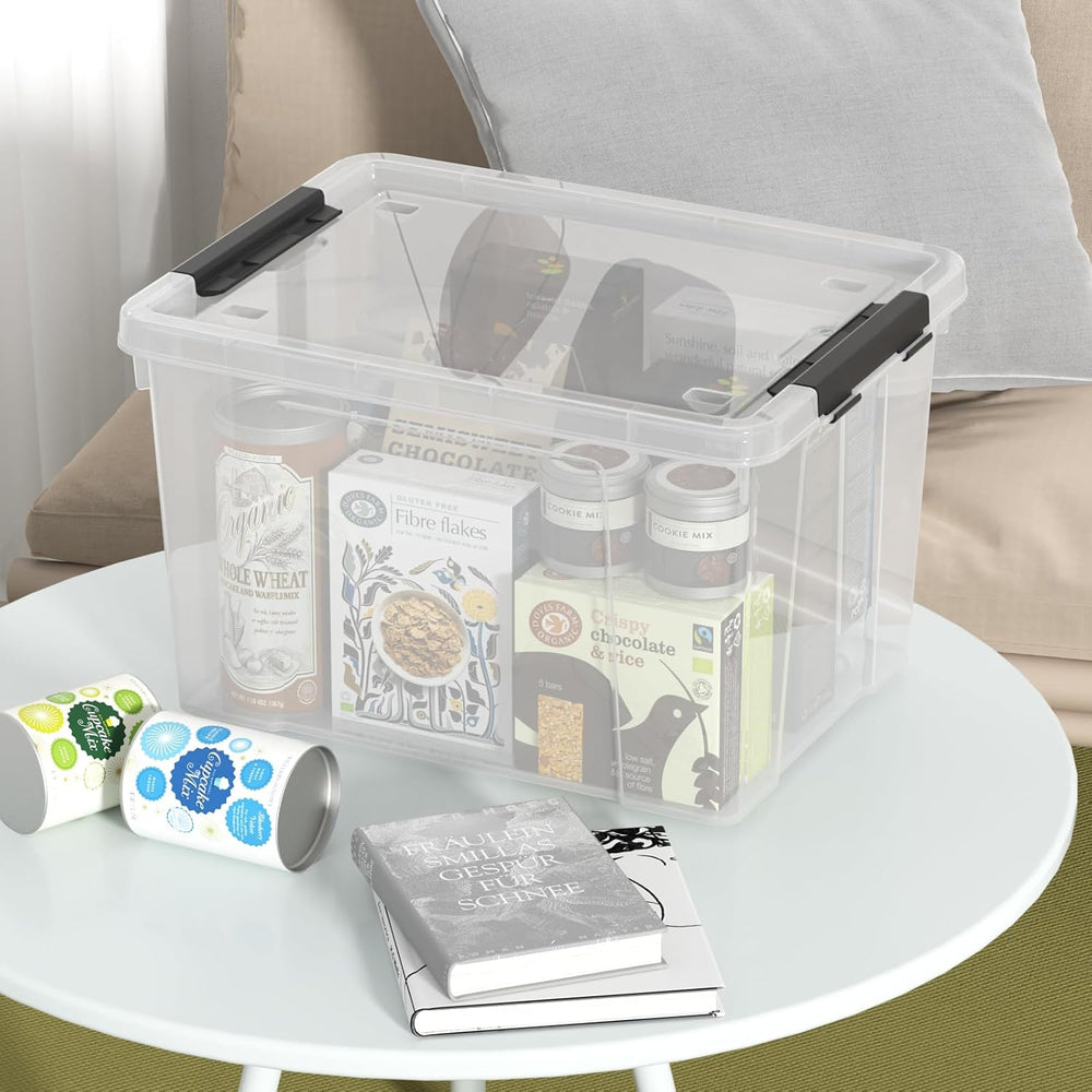 40 Quart Plastic Storage Bin with Lid, Clear Storage Tote Bin, Pack of 4