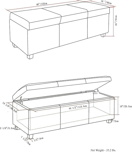 SIMPLIHOME Avalon 48 inch Wide Contemporary Rectangle Storage Ottoman Bench in - Image 2