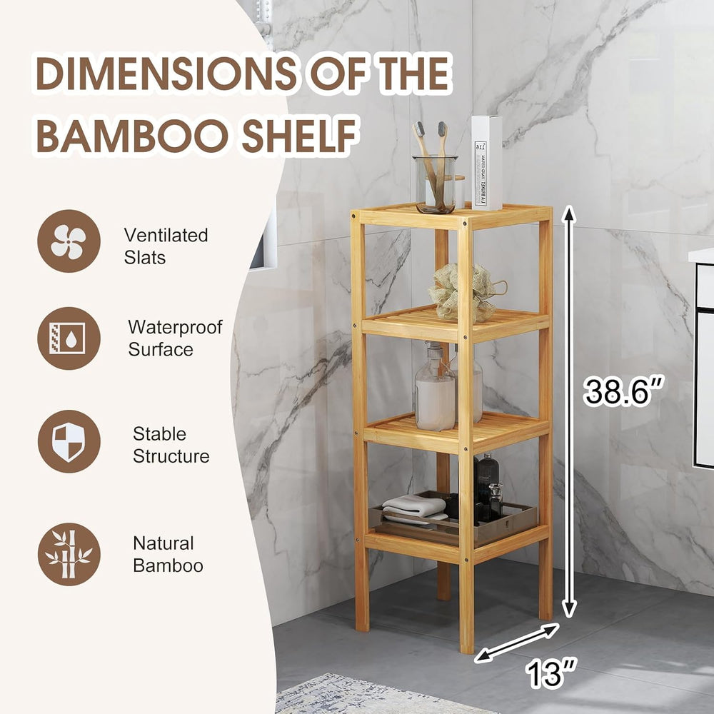 kinbor Bamboo Bathroom Storage Shelf Freestanding, 4 Tier Shelving