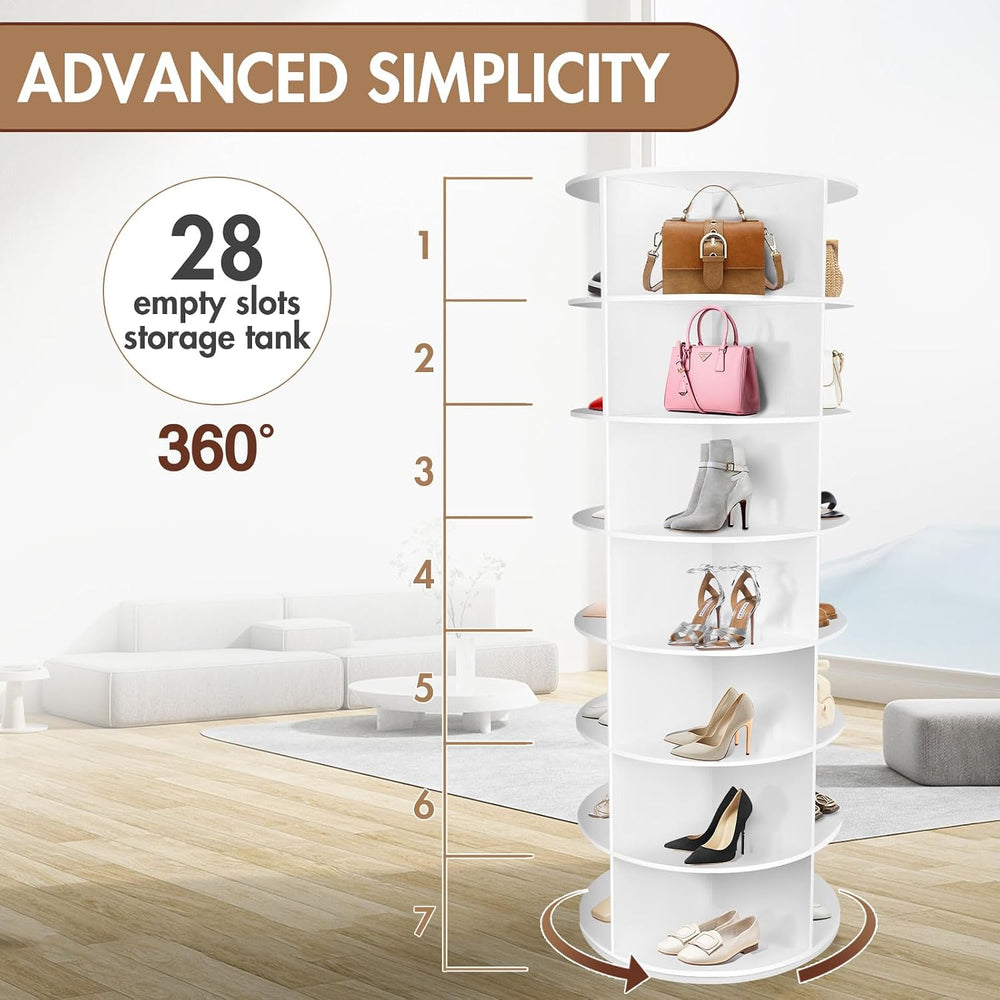 7-Tier Rotating Shoe Rack Tower, 28 Slots, 360° Revolving Storage