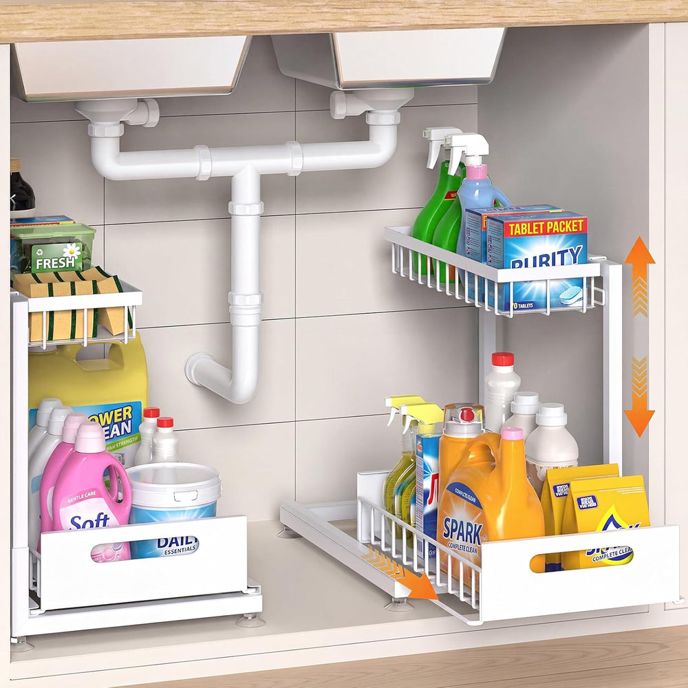 Saydear 2-Pack L-Shaped Under Sink Organizer, 2-Tier Pull-out Cabinet Rack