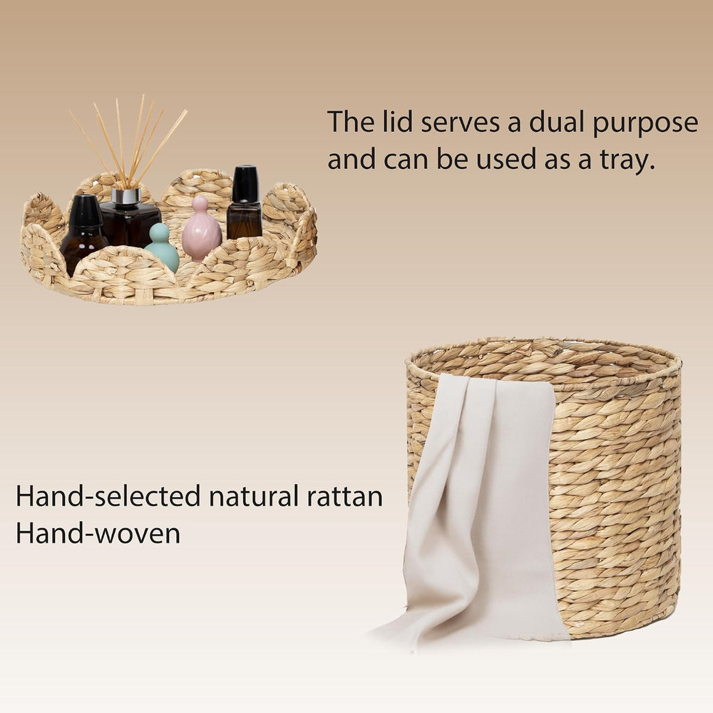 Small Round Water hyacinth Wicker Laundry hamper basket with lid
