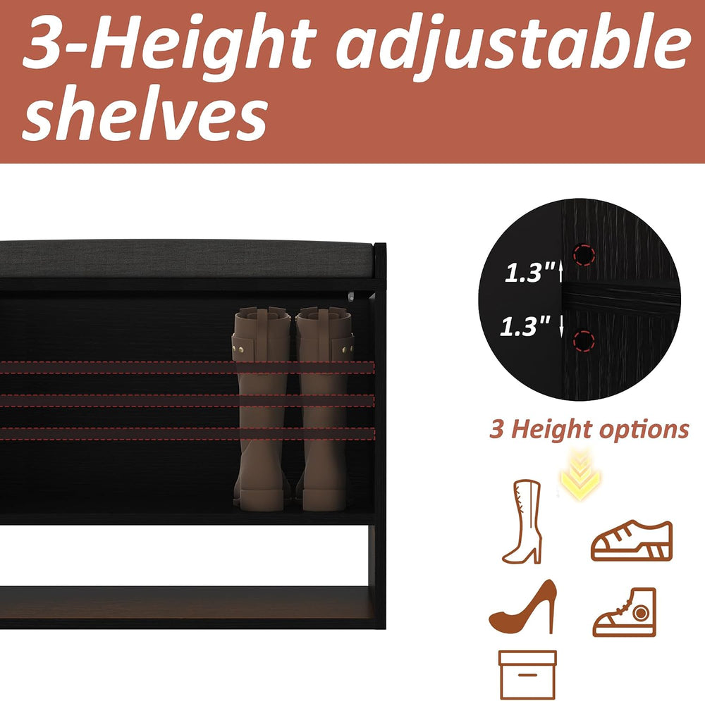 HOMEFORT 23.6" Fluted Shoe Storage Bench, Small Entryway Bench with Line...