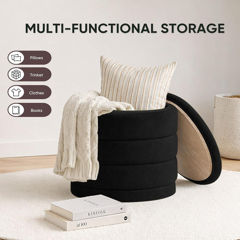 23" Round Velvet Storage Ottoman with Tray