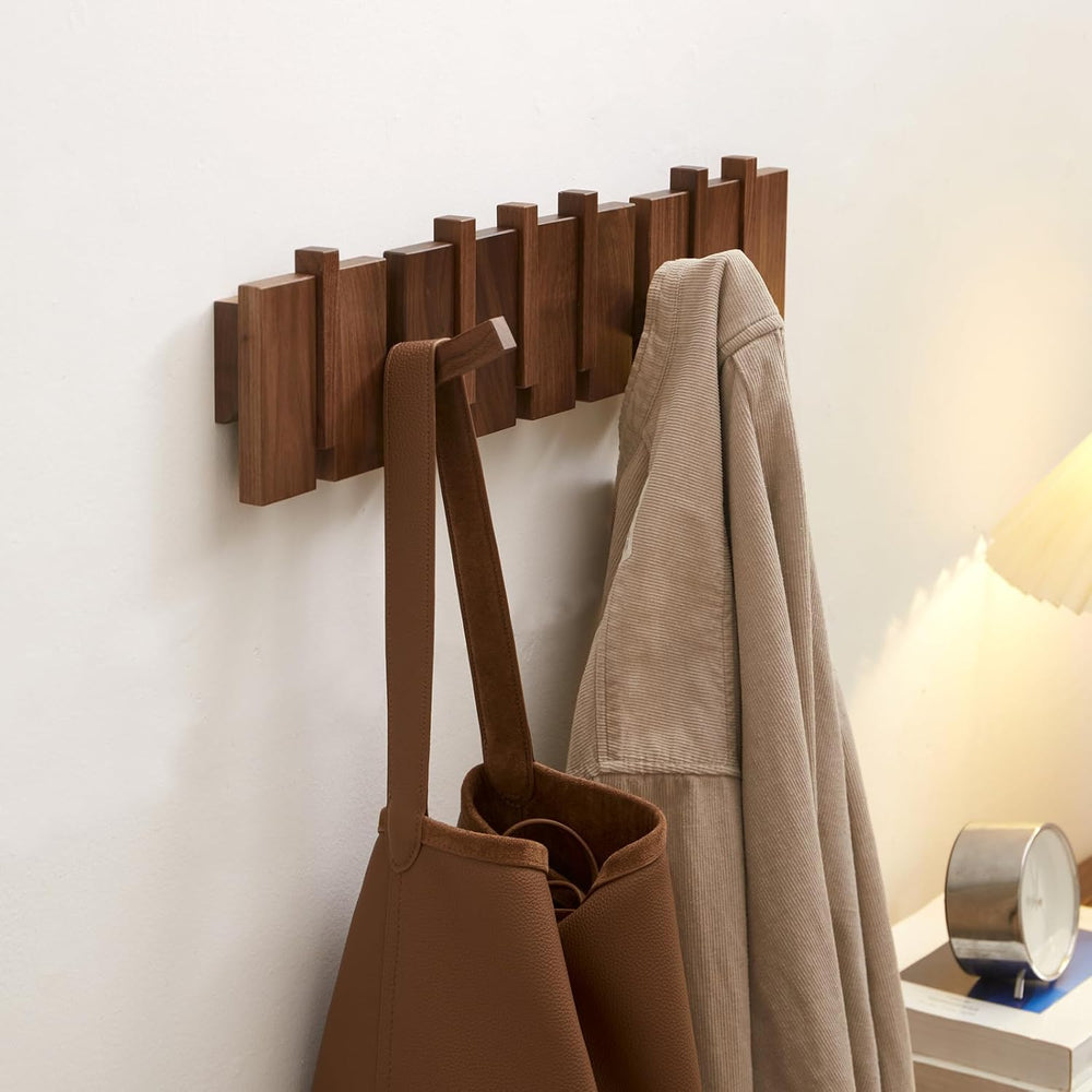 QUELLANCE Wood Coat Rack Wall Mount, Coat Hooks Hanger Wall Mounted, Heavy Du...
