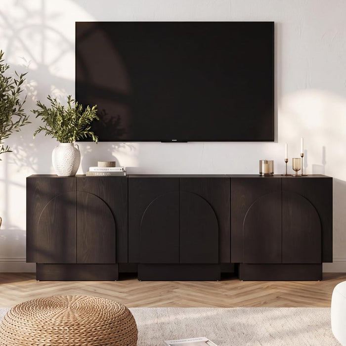 Ya-Home Black Sideboard Buffet Cabinets with Storage, Modern Credenza Storage Cabinets with Arched Doors, Farmhouse Accent Sideboard Cabinets Wooden Media Cnsole Table for Living Room/Entryway,3PCS