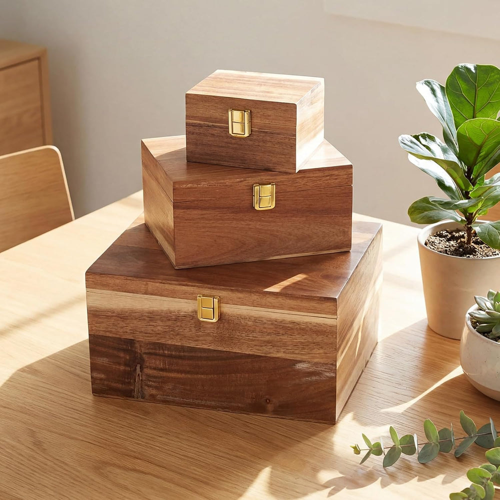 Novabright 3 Pack Wooden Keepsake Box, 3 Size Handmade Decorative Treasure Ch...