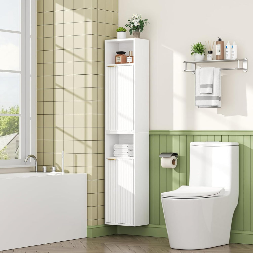 AKMAKM 59.1" Tall Slim Bathroom Storage Cabinet White | Freestanding or ...
