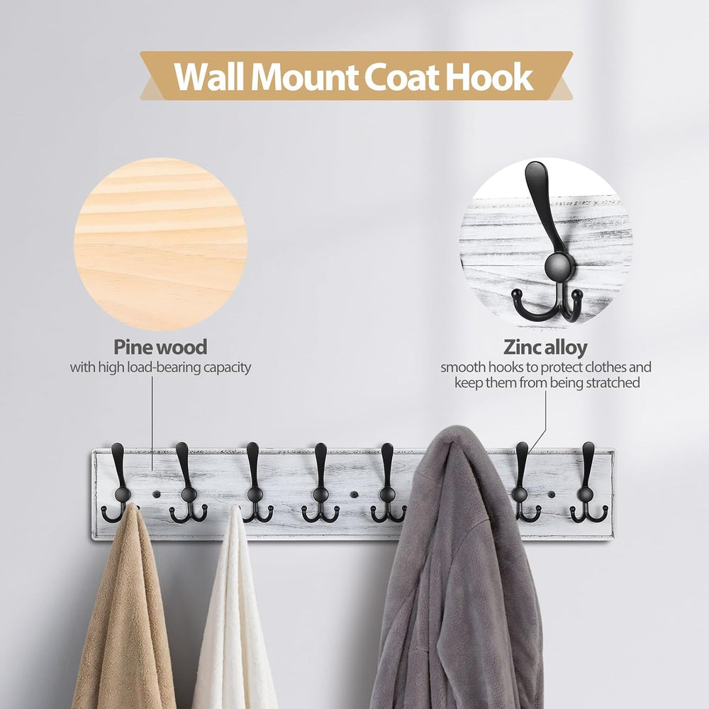 Coat Rack Wall Mount, Wooden Heavy Duty Coat Rack for Wall,8 Triple Coat Hang...
